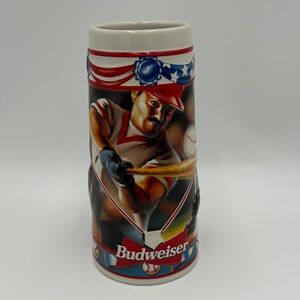 Vintage Budweiser Baseball Beer Stein Mug Play Ball  Sport Action 1996